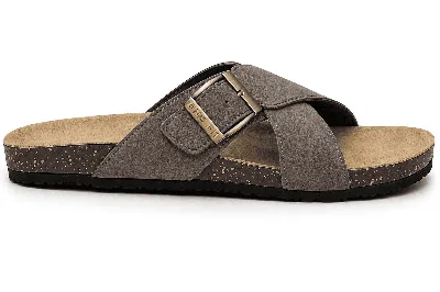 ONF-SLP-126 | Men's Buckle Cross-Strap Comfort Slippers Grey - ONE FIT