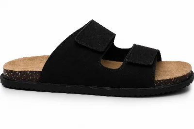 ONF-SLP-117 | Men's Stitched Double-Strap Comfort Slippers Black - ONE FIT